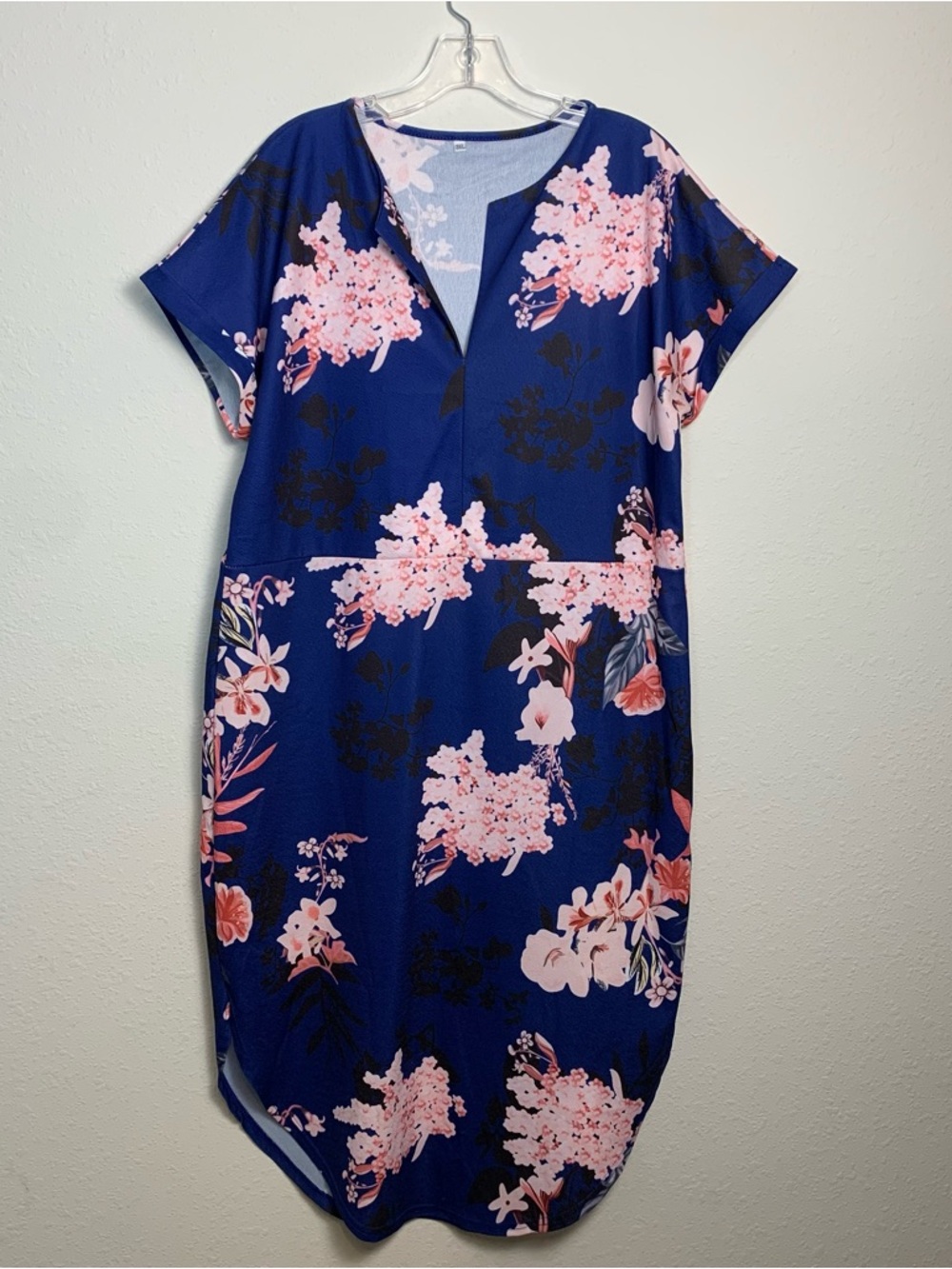 Women's Navy Blue Floral V-Neck Dress Pink Blossom‎ Print 3XL Kimono